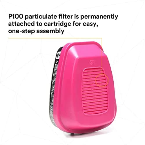 3M P100 Respirator Cartridge/Filter 60921 | NIOSH Approved, 1 Pair, OV/P100, Magenta/Black thumbnail 6