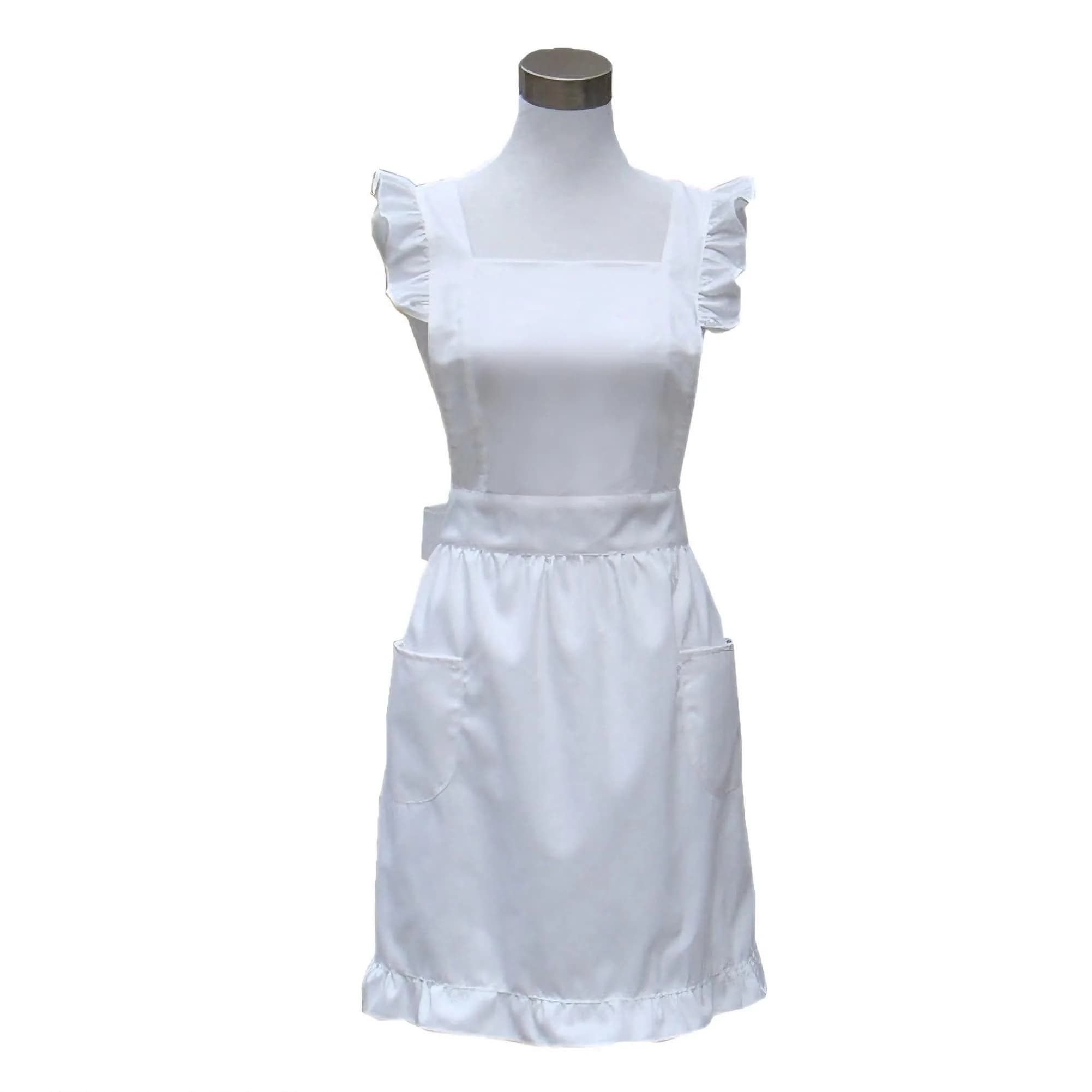 Hyzrz Vintage Cotton Apron | Retro Fancy Kitchen & Baking Apron with Pockets (White)