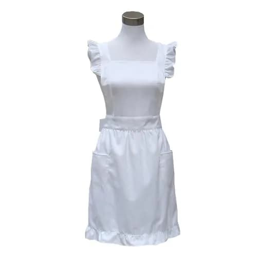 Hyzrz Vintage Cotton Apron | Retro Fancy Kitchen & Baking Apron with Pockets (White) thumbnail 1