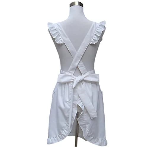 Hyzrz Vintage Cotton Apron | Retro Fancy Kitchen & Baking Apron with Pockets (White) thumbnail 2