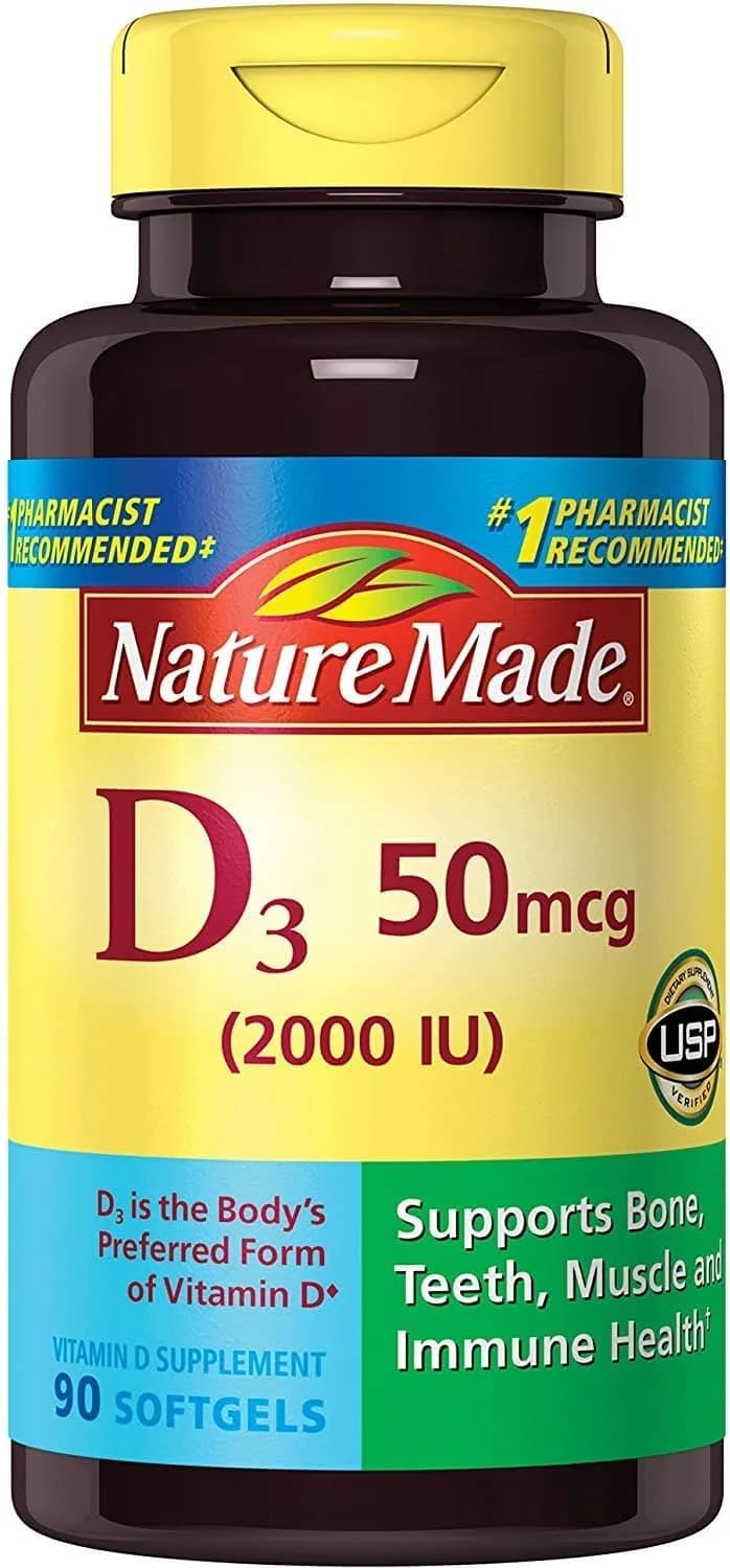 Nature Made Vitamin D3 2000 IU Liquid Softgels 180 Count (90 ea x 2) | USP-Verified Bone & Immune Support - main product image