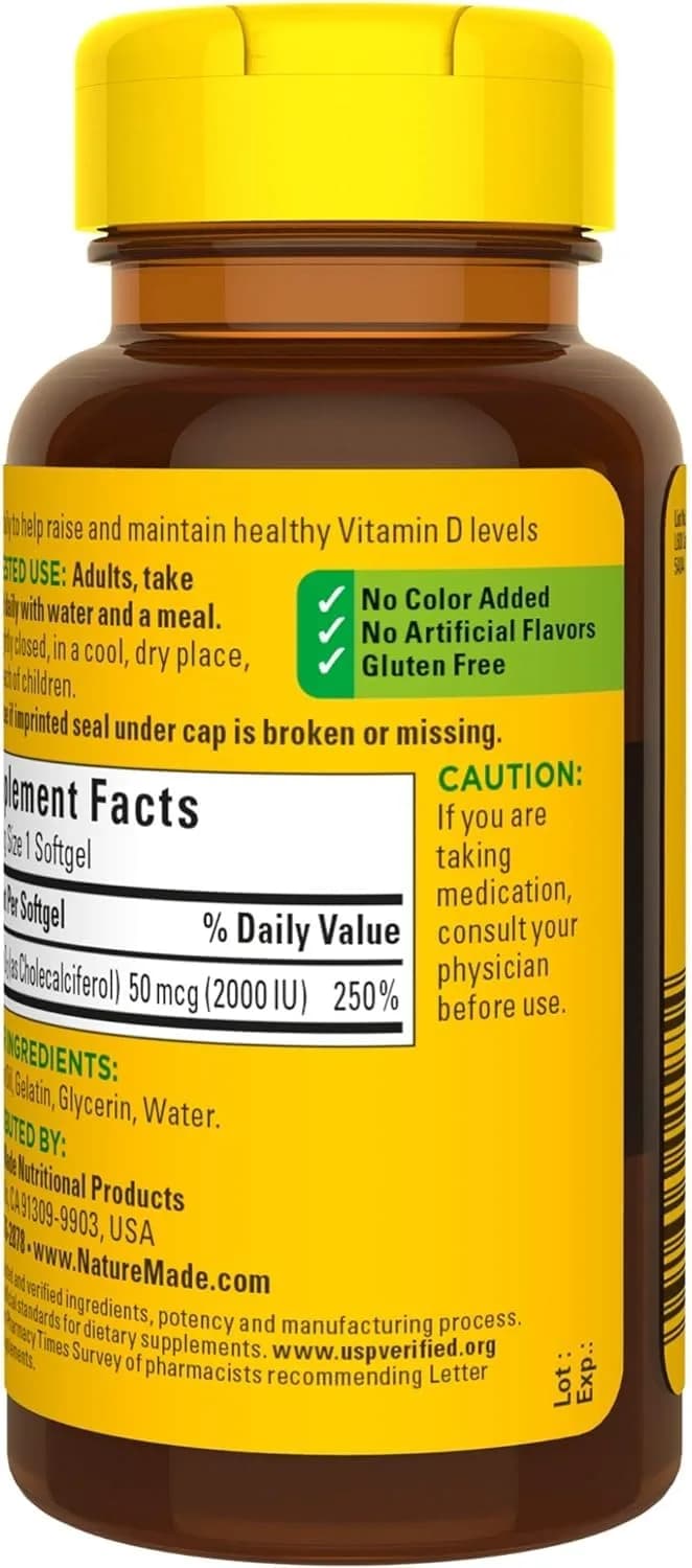 Nature Made Vitamin D3 2000 IU Liquid Softgels 180 Count (90 ea x 2) | USP-Verified Bone & Immune Support - view 7