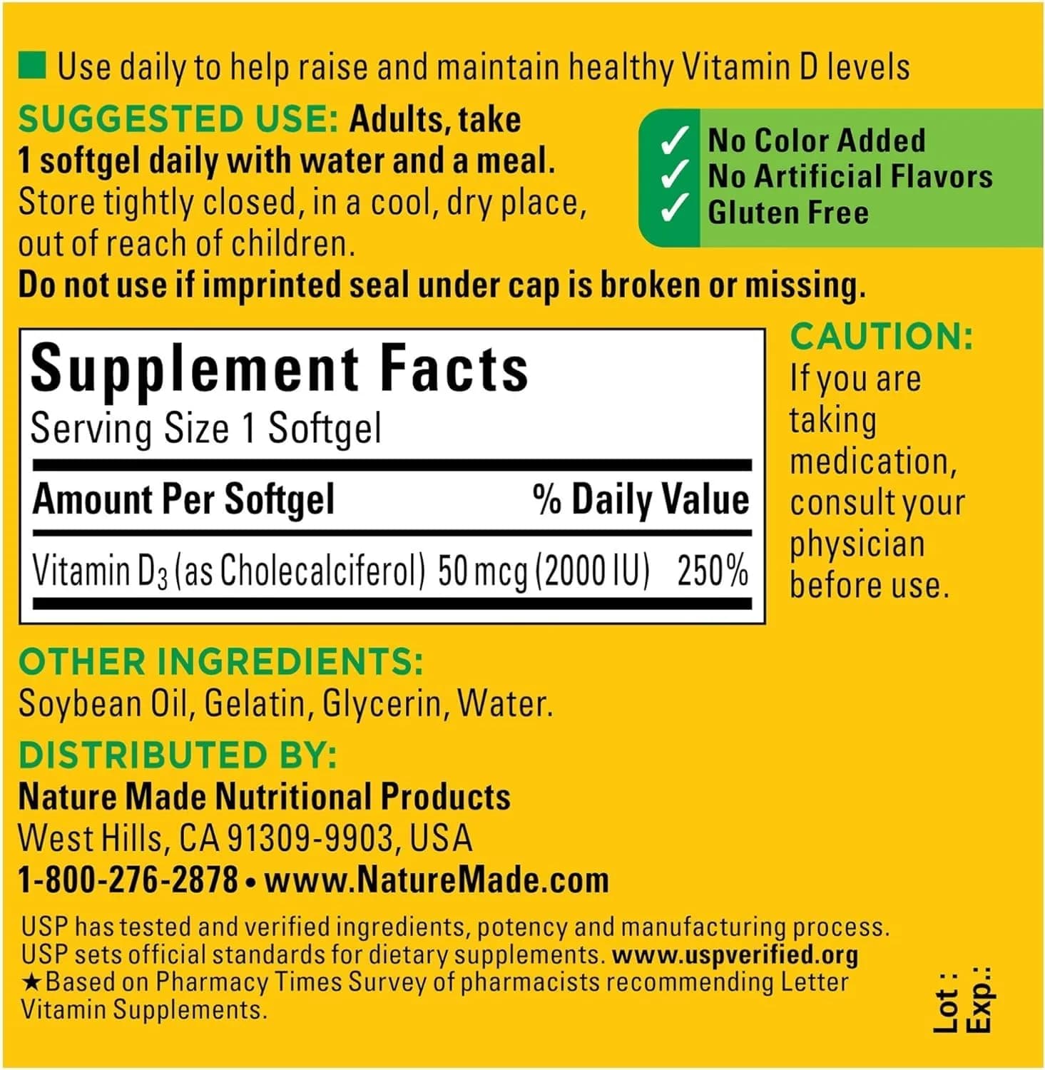Nature Made Vitamin D3 2000 IU Liquid Softgels 180 Count (90 ea x 2) | USP-Verified Bone & Immune Support - view 2