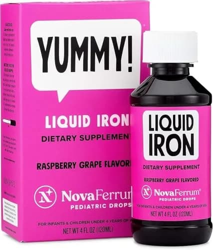 NovaFerrum Yummy Pediatric Drops Liquid Iron Supplement 15mg (4 Fl Oz / 120 mL) | Clinically Proven Safe & Effective Iron for Kids — Raspberry