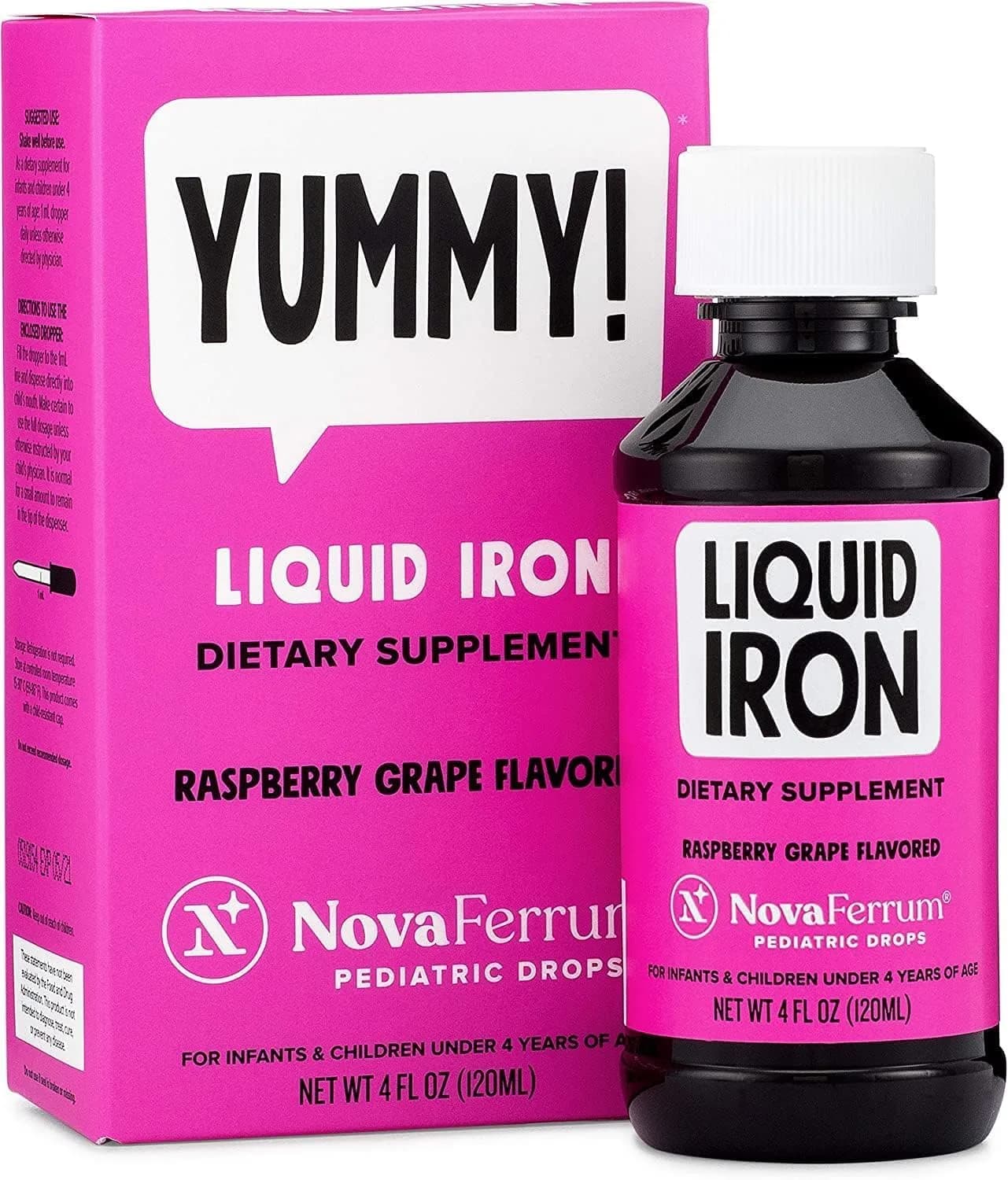 NovaFerrum Yummy Pediatric Drops Liquid Iron Supplement 15mg (4 Fl Oz / 120 mL) | Clinically Proven Safe & Effective Iron for Kids - main product image