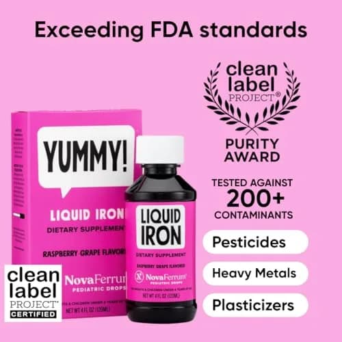 NovaFerrum Yummy Pediatric Drops Liquid Iron Supplement 15mg (4 Fl Oz / 120 mL) | Clinically Proven Safe & Effective Iron for Kids thumbnail 2