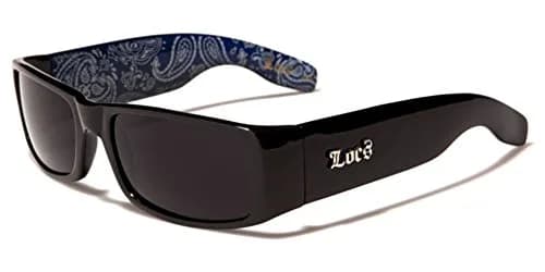 Locs Mens Hardcore Gangster Sunglasses Bandana Print Black W/ Blue Bandana Print | Polarized UV Protection thumbnail 1