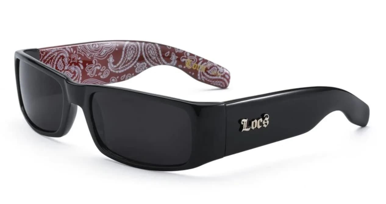Locs Mens Hardcore Gangster Sunglasses Bandana Print Black W/ Blue Bandana Print | Polarized UV Protection — Black W/ Red Bandana Print