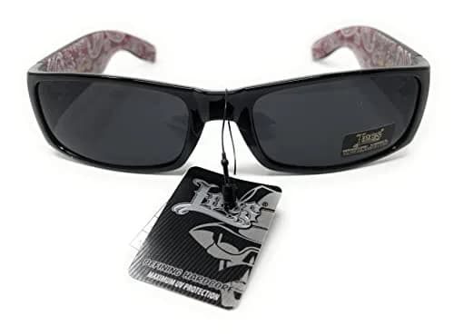 Locs Mens Hardcore Gangster Sunglasses Bandana Print Black/Red | Polarized UV Protection thumbnail 3
