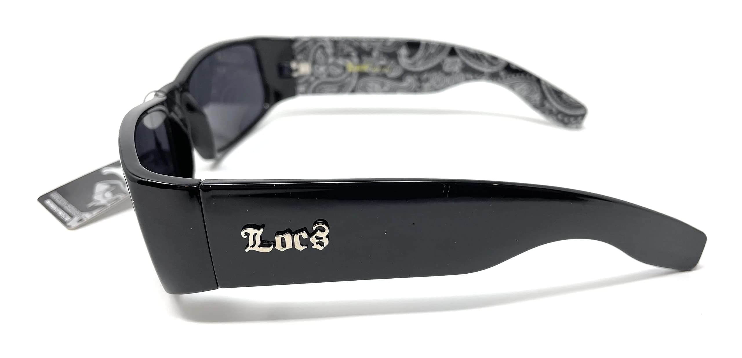 Locs Mens Hardcore Wrap Around Sunglasses with Bandana Print Inside, Black - Black Inside, Medium | UV Protection for Outdoor Sports - view 7