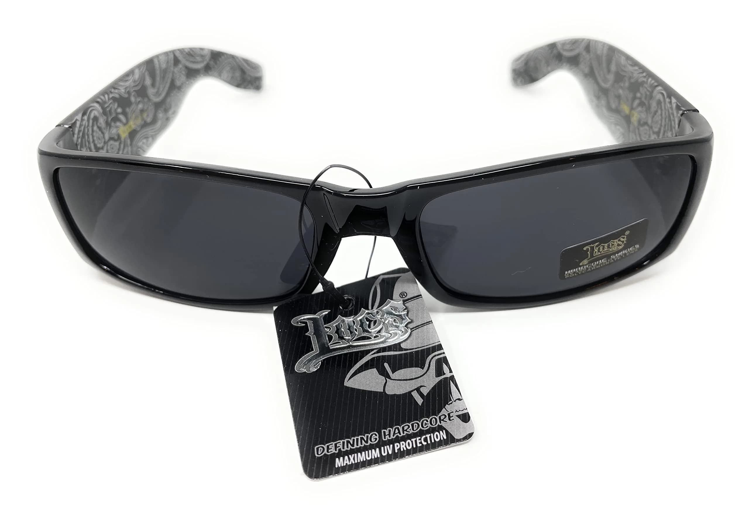 Locs Mens Hardcore Wrap Around Sunglasses with Bandana Print Inside, Black - Black Inside, Medium | UV Protection for Outdoor Sports - view 3