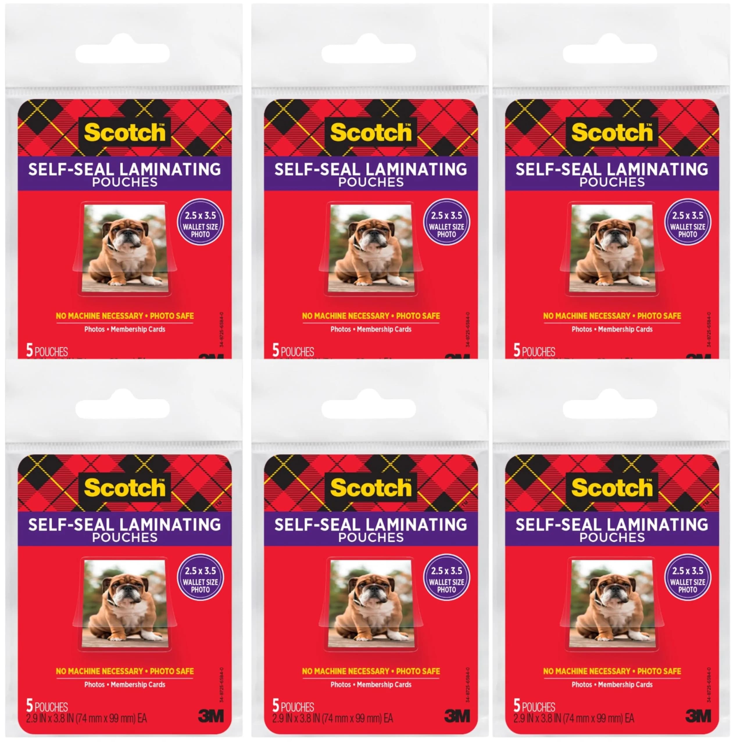 Scotch Self-Sealing Laminating Pouches - Glossy 2.5" x 3.5" Wallet Size, 6 Packs of 5 (30 Total) - main product image