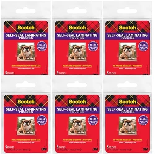 Scotch Self-Sealing Laminating Pouches, Wallet Size 2.5″ x 3.5″, 30 Count | No Laminator Needed, Photo-Safe Clear Protective Sheets thumbnail 1