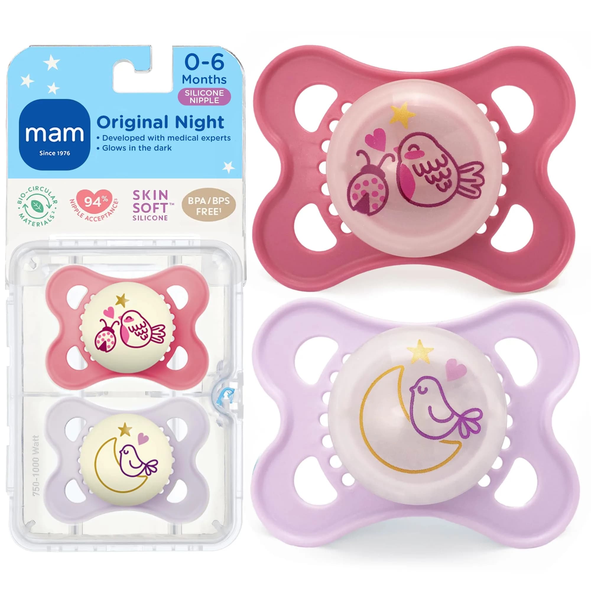 MAM Original Baby Pacifiers 0-6 Months, Glows in The Dark, 2 Pack | Developed with Pediatric Dentists - main product image