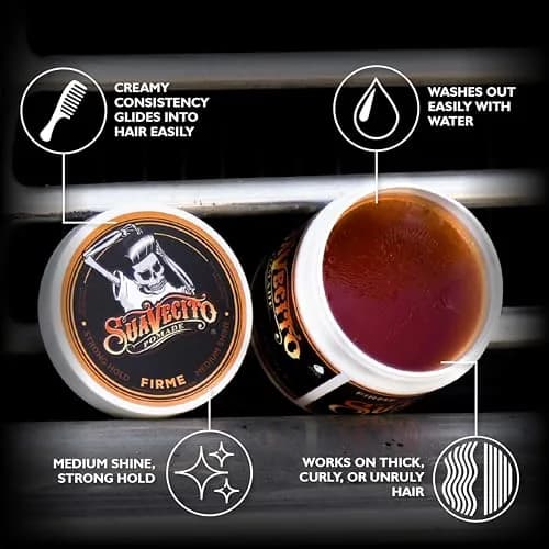 Suavecito Pomade Firme (Strong) Hold 4 oz | Water-Based Wax Like Flake Free Hair Gel for Men & Women thumbnail 2