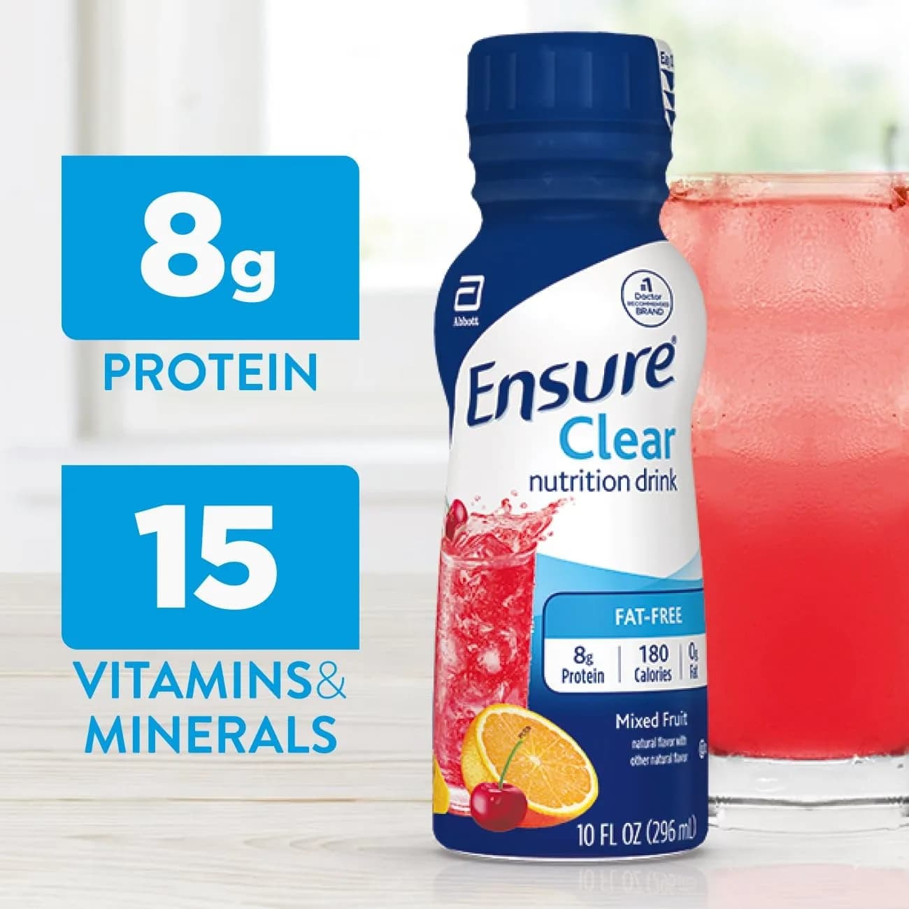 Ensure Clear Mixed Fruit Nutritional Drink 296ml (10 fl oz) | 8g Protein, 15 Vitamins & Minerals | Fat-Free - view 3