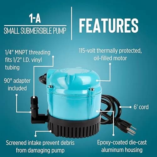 Little Giant 1-A 115V Submersible Pump 170 GPH | Continuous Use, Compact & Durable thumbnail 3