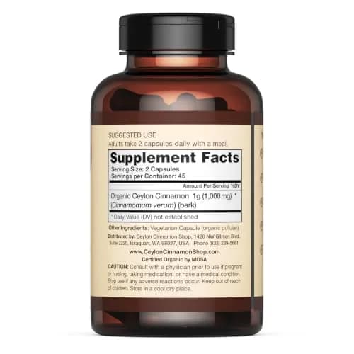 Ceylon Cinnamon Shop Organic Ceylon Cinnamon Capsules, 90 Count | USDA Certified, Vegan, Gluten-Free thumbnail 4