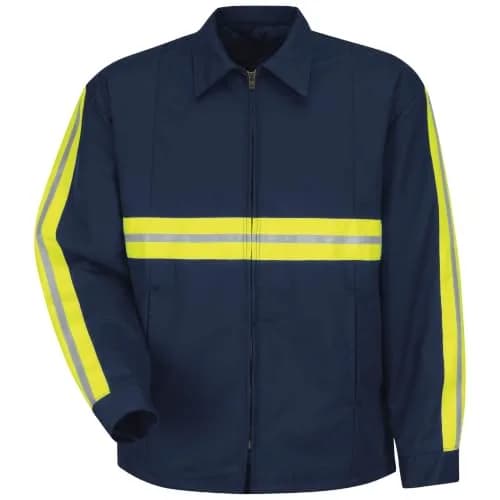 Red Kap Men's Enhanced Visibility Perma-Lined Panel Jacket, Navy with Yellow/Green Visibility Trim, Medium | Safety & Visibility Gear thumbnail 1