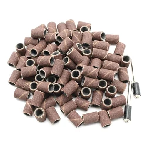 TEMO 100p 1/4" Grit 180 Medium Sand Drum with 2 Mandrels for Rotary Tools | Aluminum Oxide Abrasive (70-120c) thumbnail 1
