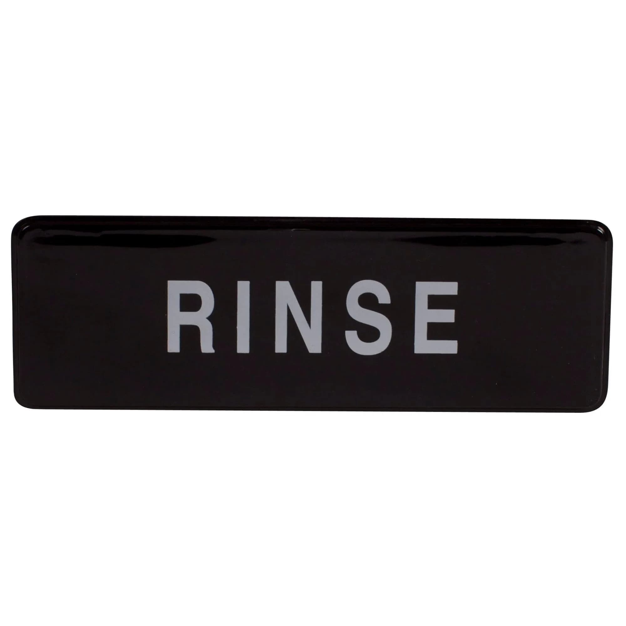 Winco Signage Rinse 3" x 9" Black | Clear Facility Sign for Safety & Organization