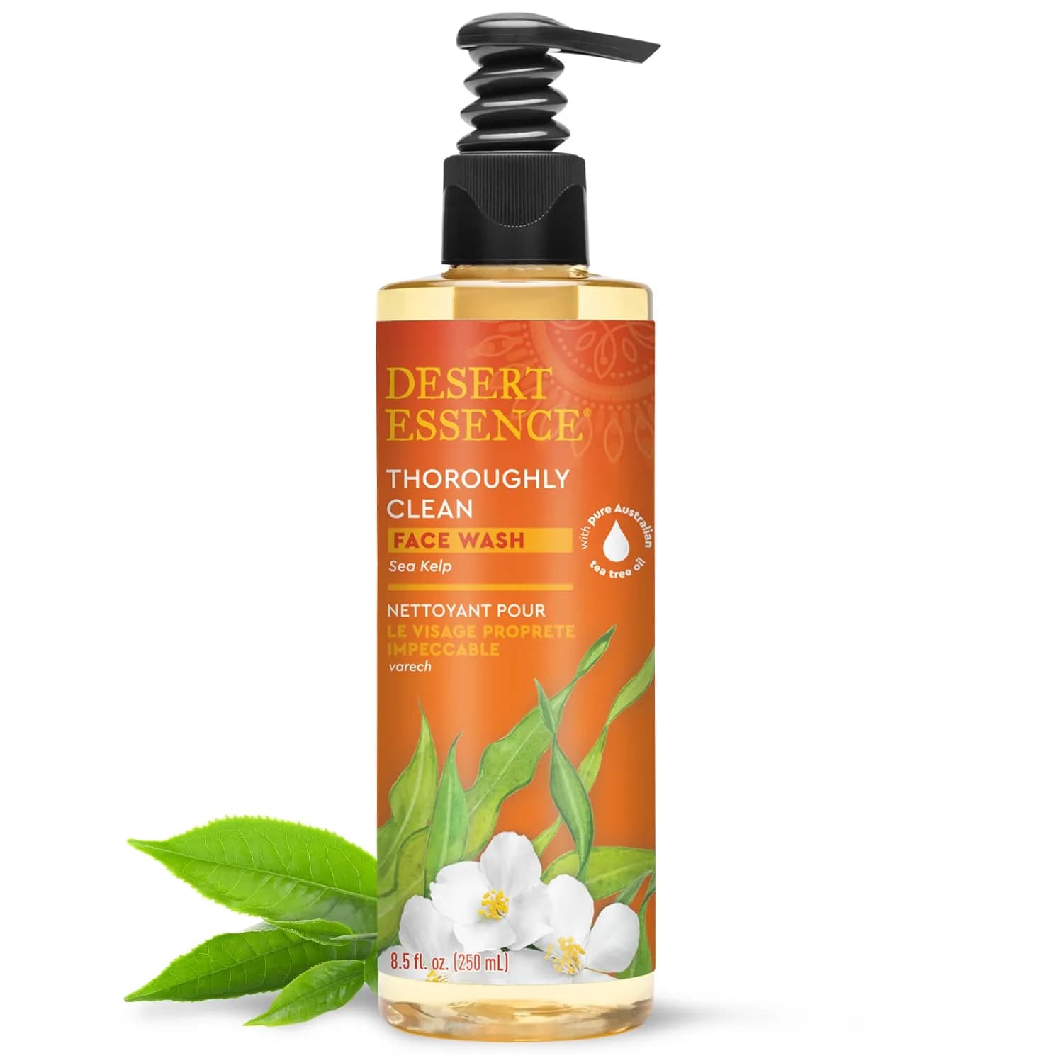 Desert Essence Thoroughly Clean Sea Kelp Face Wash 250ml (8.5 Fl Oz) | Gentle Daily Formula with Tea Tree Oil — Clear