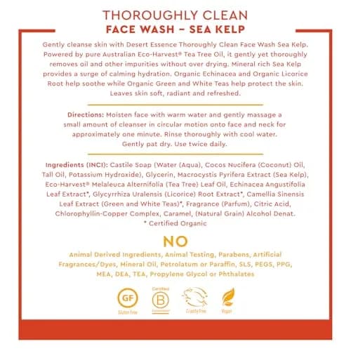 Desert Essence Thoroughly Clean Sea Kelp Face Wash 250ml (8.5 Fl Oz) | Gentle Daily Formula with Tea Tree Oil thumbnail 2