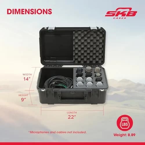 SKB iSeries Injection Molded Microphone Case for 12 Mics with Storage Compartment | Waterproof, Durable, Professional Audio Gear Protection thumbnail 2