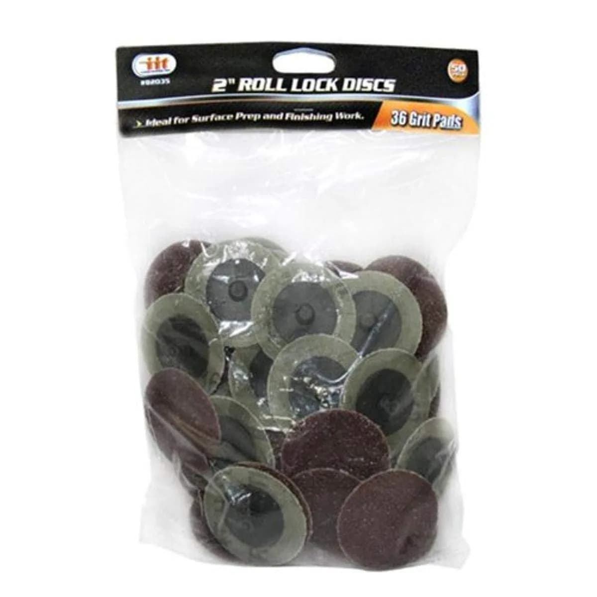IIT 82035 Tool 2" 36 Grit Roll Lock Sanding Discs (50 PC) | Aluminum Oxide for Rust Removal & Surface Prep — 2-Inch