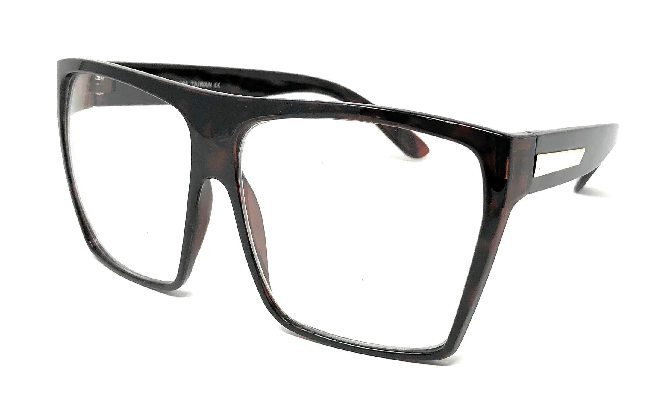 JuicyOrange Oversized Square Clear Lens Glasses Frames | Unisex Flat Top Style — Tortoise