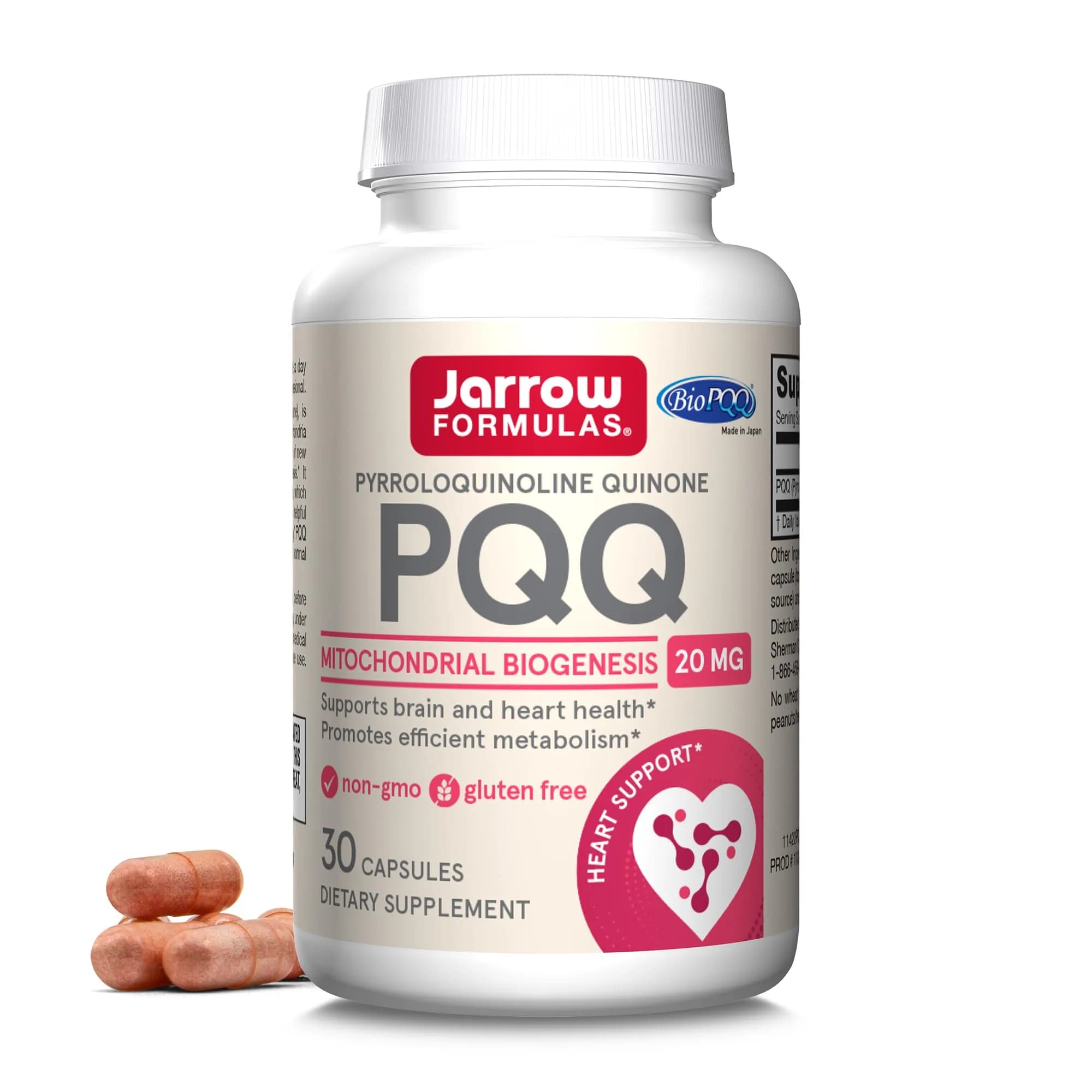 Jarrow PQQ 20 mg, Mitochondrial Biogenesis, 30 Capsules | Supports Cellular Energy & Heart Health — White