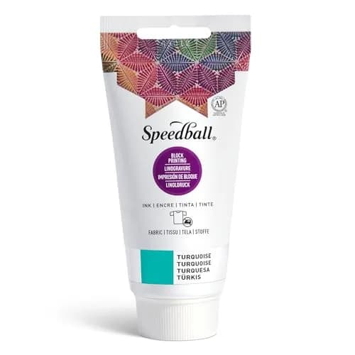 Speedball Fabric Block Printing Ink Turquoise 74ml (2.5 fl oz) | Vibrant Opaque Ink for Textiles & Paper thumbnail 1