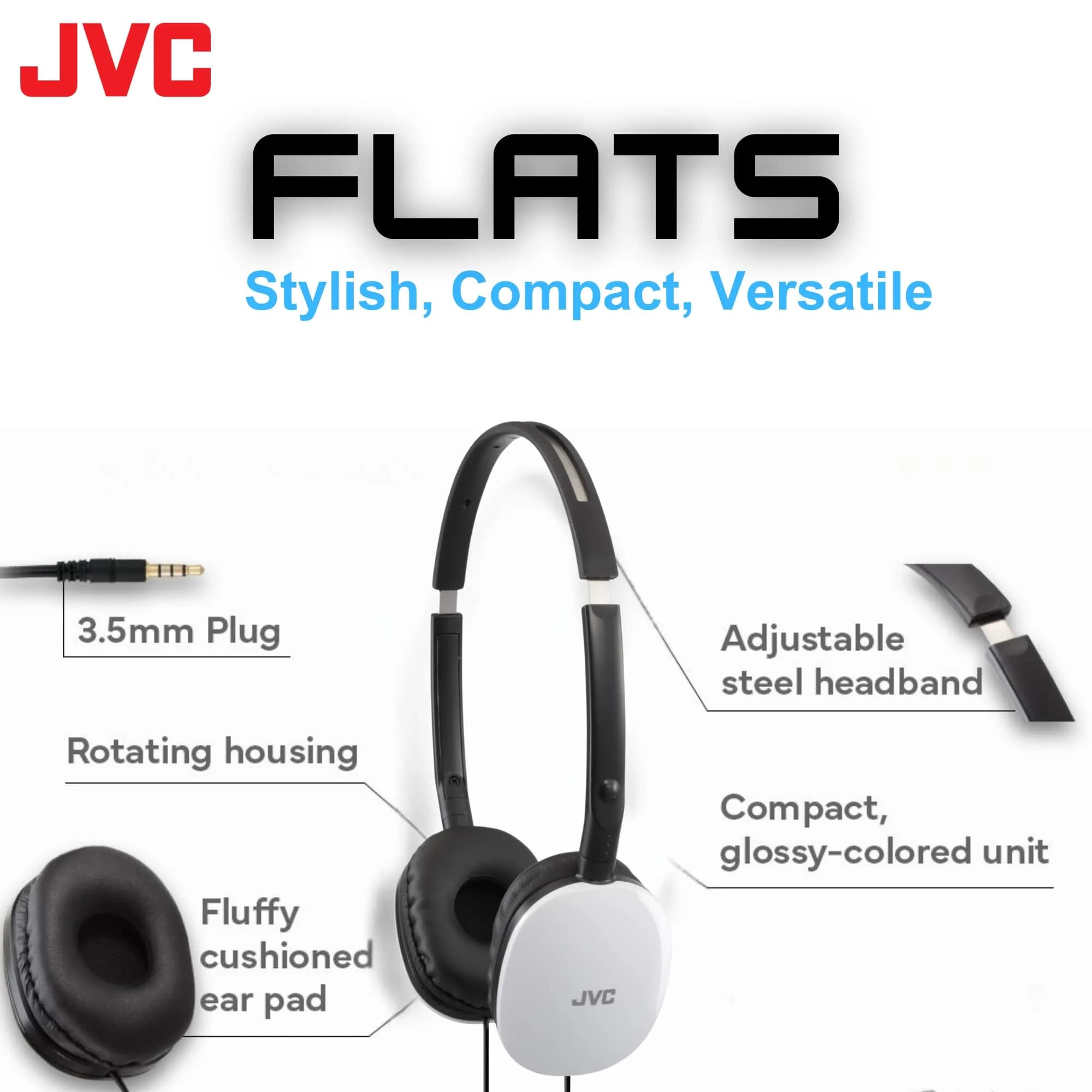 JVC Flats One Size Foldable On-Ear Wired Headphones with Mic - Black - view 2