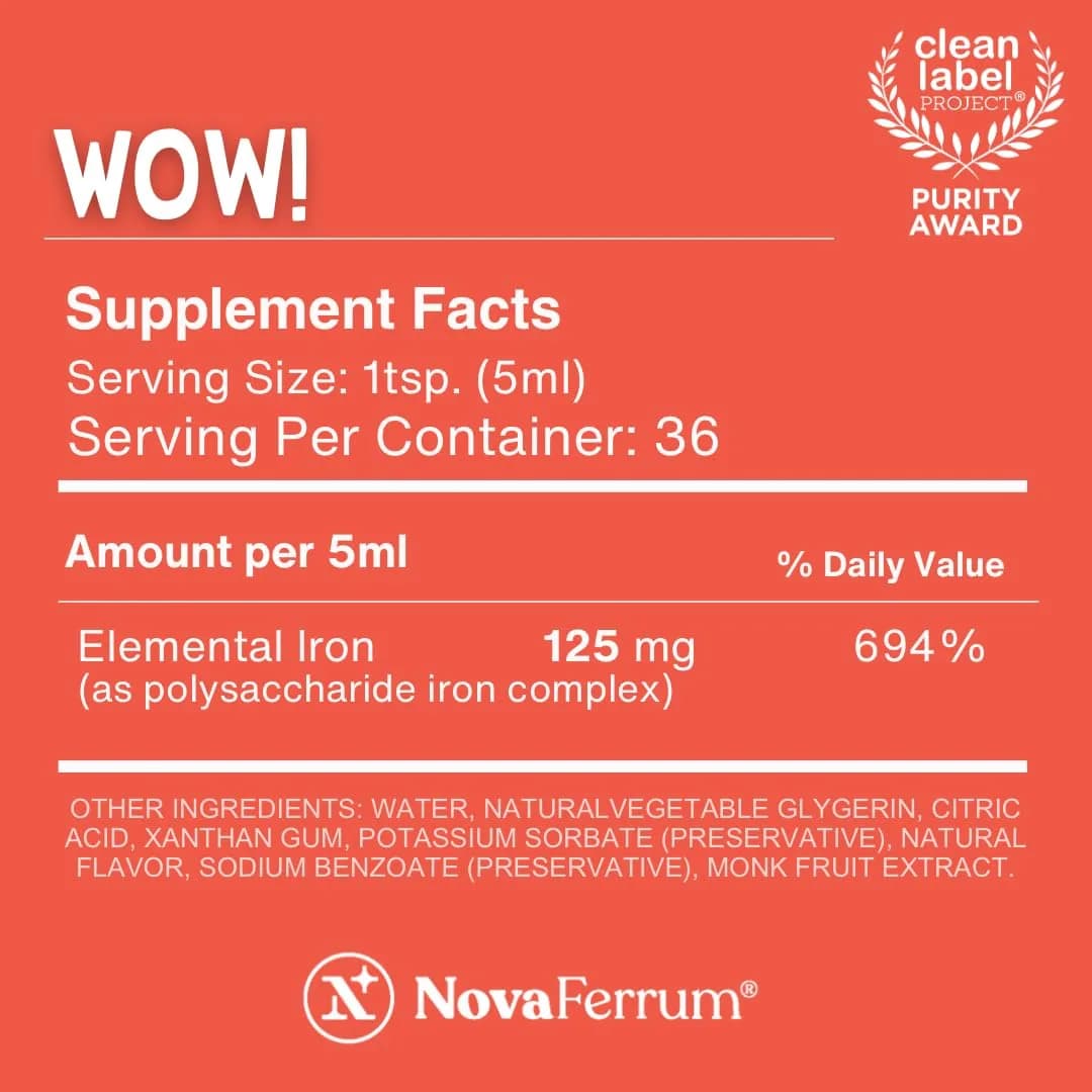 NovaFerrum Wow 125 High Potency Liquid Iron Supplement 156 ml (6 Fl Oz) | Clinically Proven for Adults - view 3