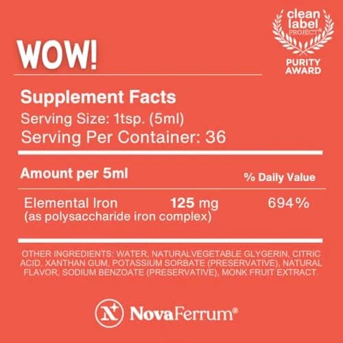 NovaFerrum Wow 125 High Potency Liquid Iron Supplement 156 ml (6 Fl Oz) | Clinically Proven for Adults thumbnail 3