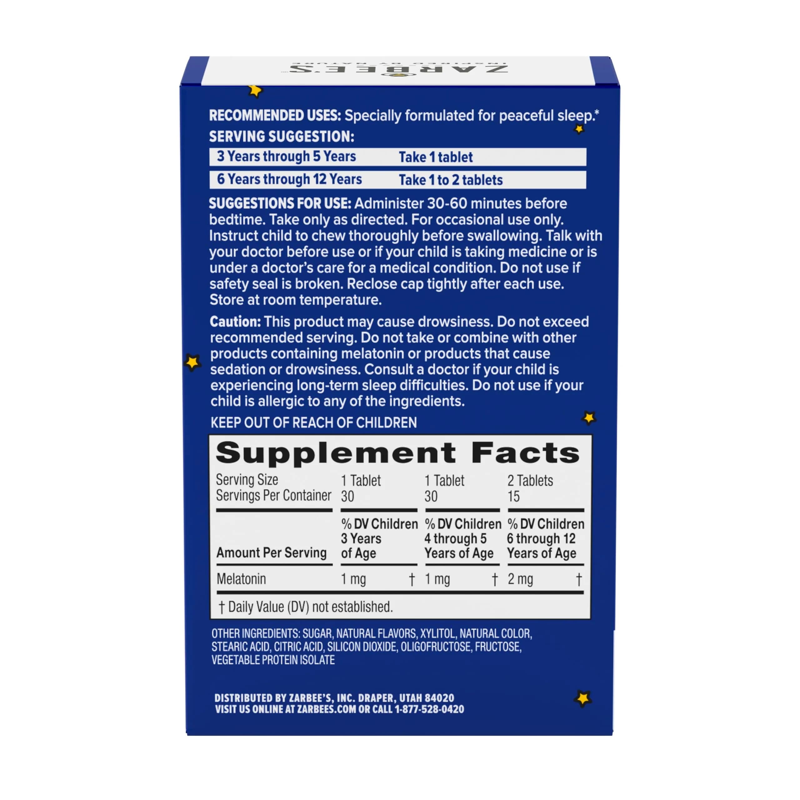 Zarbee's Naturals Children's Sleep Chewable Tablets with Melatonin, Natural Grape Flavor, 30 Count (1 mg Melatonin per Tablet) - view 8