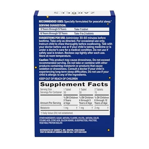 Zarbee's Naturals Children's Sleep Chewable Tablets with Melatonin, Natural Grape Flavor, 30 Count (1 mg Melatonin per Tablet) thumbnail 8