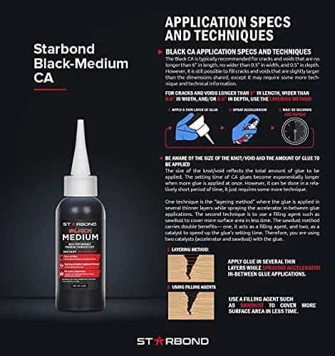 STARBOND Black Medium CA Glue 2oz | Impact & Shock Absorbing Super Glue for Wood & Hobby thumbnail 6