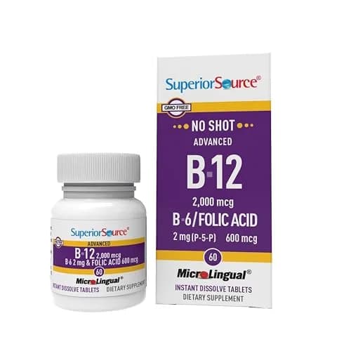 Superior Source No Shot Advanced B-12 2000 mcg, B-6, Folic Acid | MicroLingual Sublingual Tablets thumbnail 1