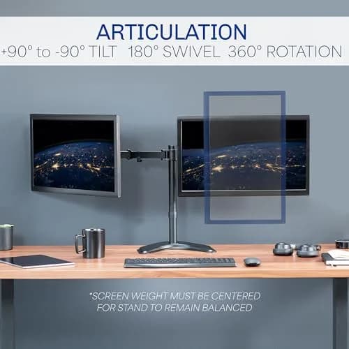VIVO Dual Monitor Stand for 13-27 Inch Screens | Fully Adjustable, Heavy-Duty, VESA Compatible thumbnail 4