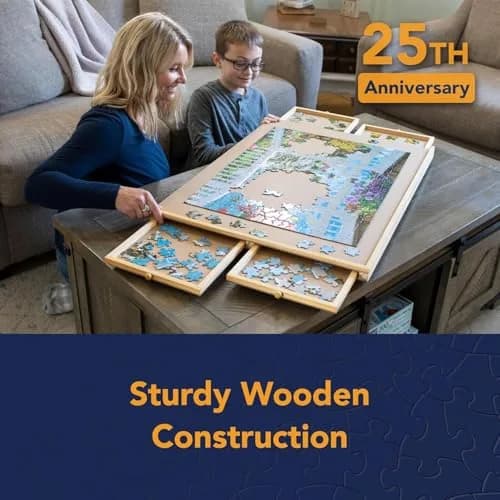 Bits and Pieces Large 1000 Piece Puzzle Board with Drawers | Wooden Puzzle Organizer for Adults & Kids thumbnail 2