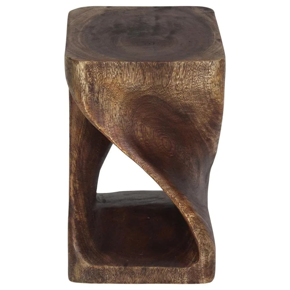 Haussmann Twist Side Table, Mocha | Handcrafted Solid Wood Sculpture (10x10x16 in)