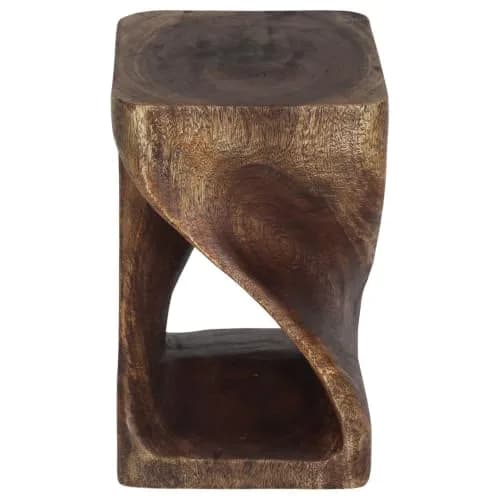 Haussmann Twist Side Table, Mocha | Handcrafted Solid Wood Sculpture (10x10x16 in) thumbnail 1