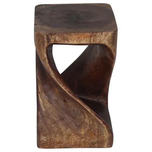 Haussmann Twist Side Table, Mocha | Handcrafted Solid Wood Sculpture (10x10x16 in) thumbnail 5