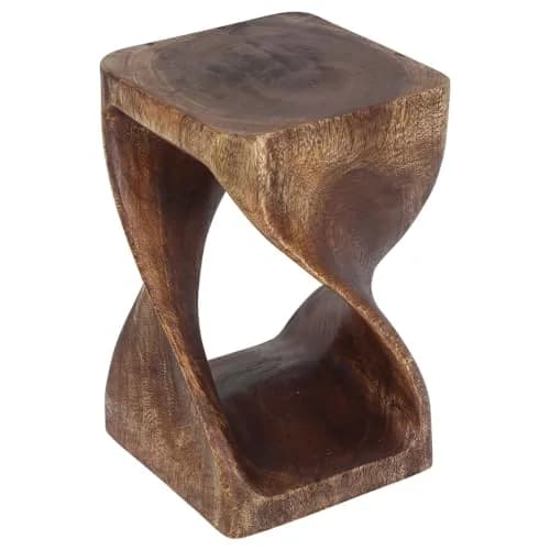Haussmann Twist Side Table, Mocha | Handcrafted Solid Wood Sculpture (10x10x16 in) thumbnail 7