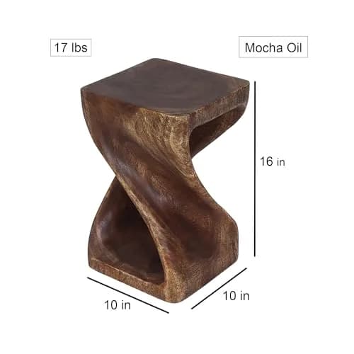 Haussmann Twist Side Table, Mocha | Handcrafted Solid Wood Sculpture (10x10x16 in) thumbnail 2