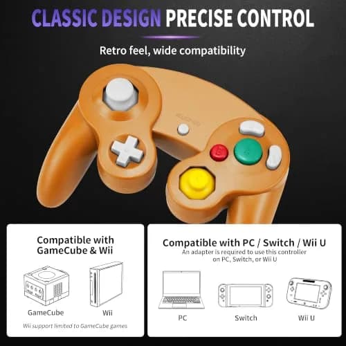 Cirka Wired Controller for GameCube & Wii - Orange | Dual Analog Joysticks & Vibration thumbnail 3