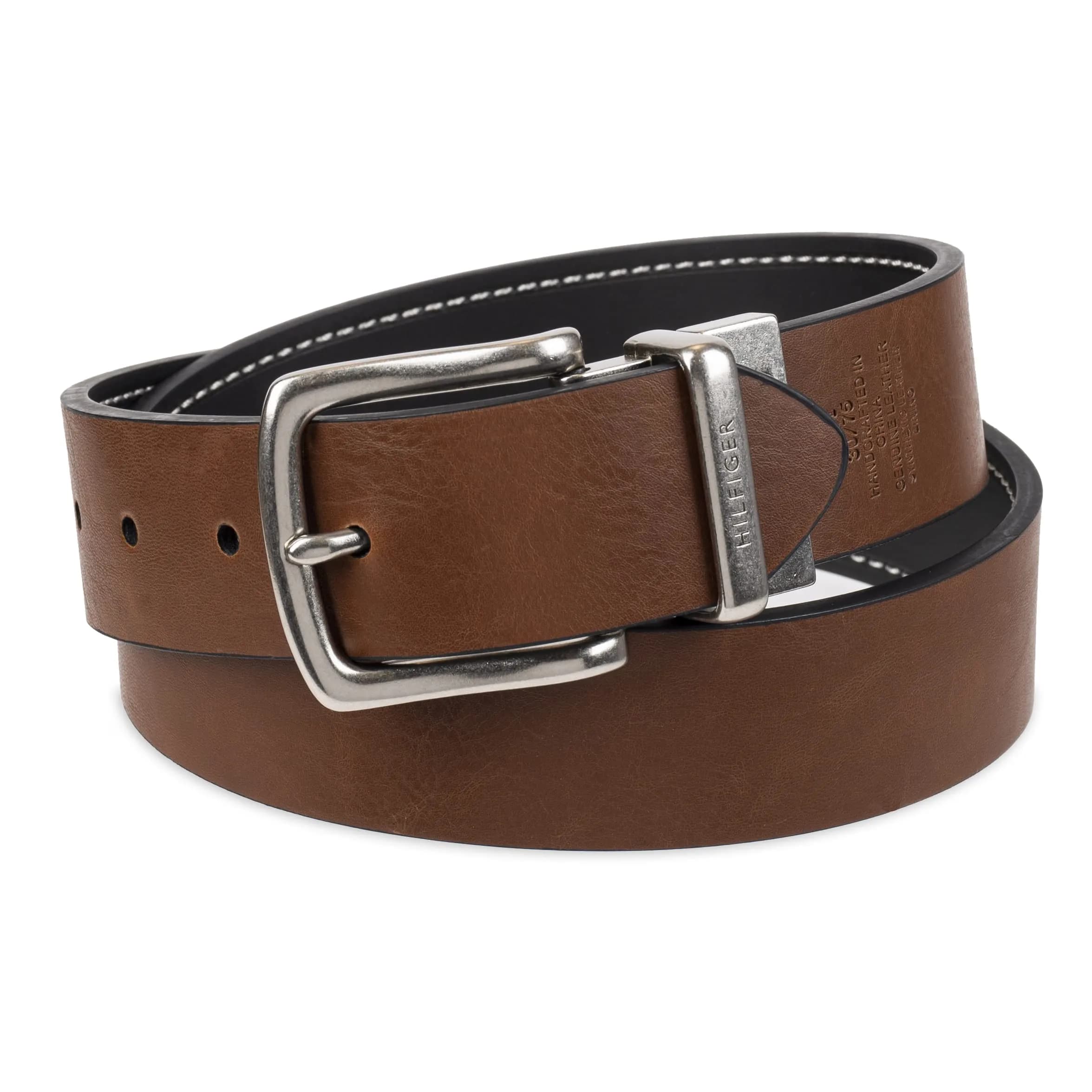 Tommy Hilfiger Men's Reversible Belt - Black/Brown Stitch, Size 36 | 1.25-inch Width, Leather & PU Blend - view 3