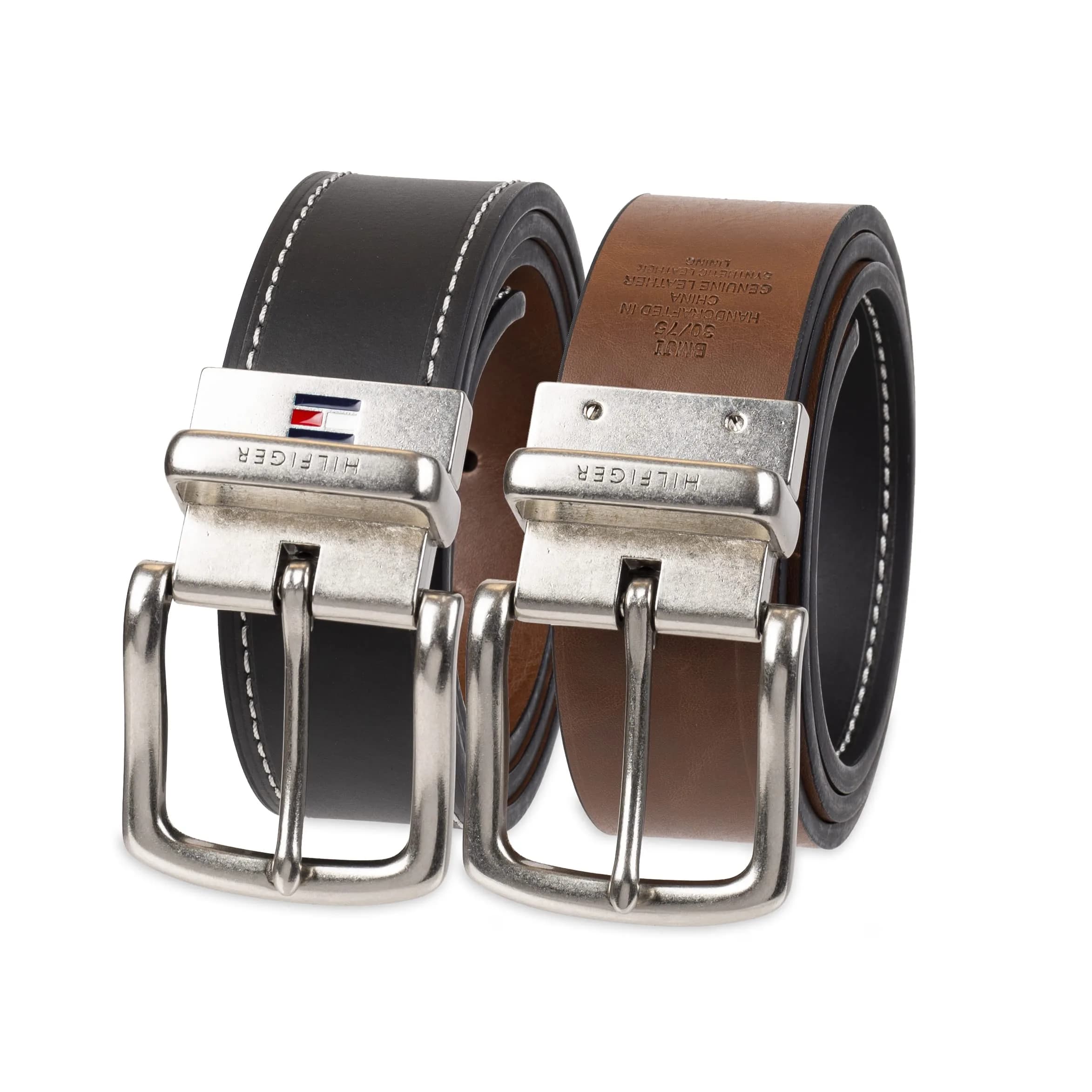Tommy Hilfiger Men's Reversible Belt, Black/Brown Stitch, Size 40 | 1.25-inch Width - main product image