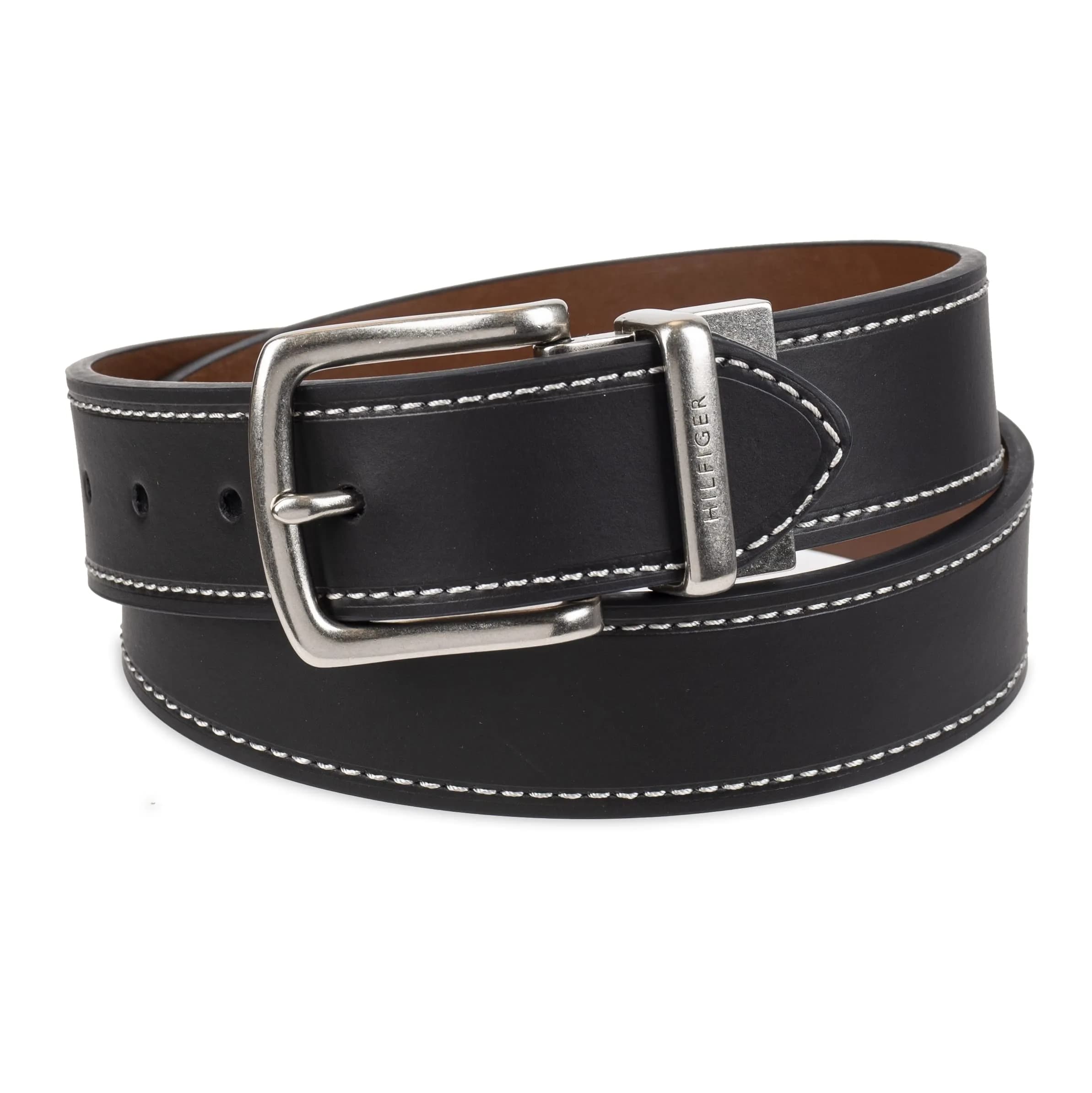 Tommy Hilfiger Men's Reversible Belt - Black/Brown Stitch, Size 38 | 1.25-inch Width - view 2